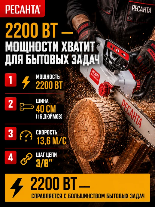 Электропила цепная от сети мощная ЭП-2216П — фото 3