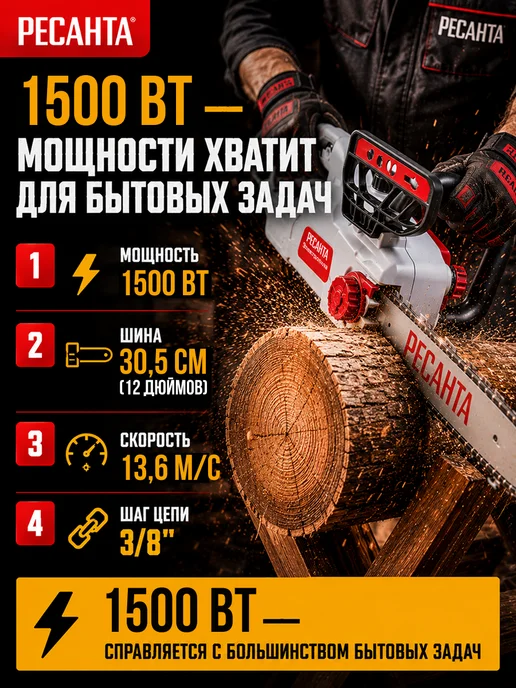 Электропила цепная электрическая сетевая мощная ЭП-1512П — фото 3