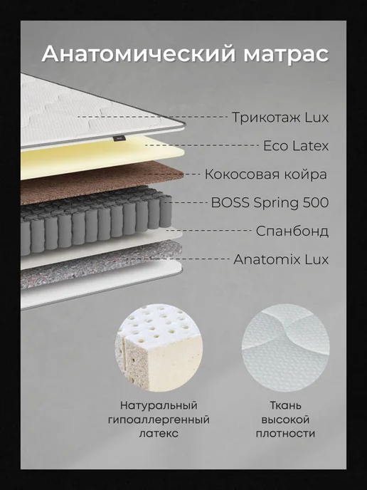 Divan Boss Матрас 90х200 см, независимые пружины, средняя жесткость, 90x200 см, фото 2