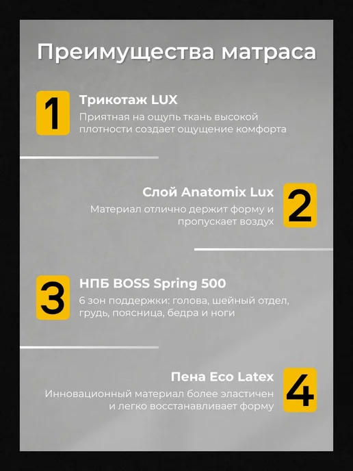 Divan Boss Матрас 90х200 см, независимые пружины, средняя жесткость, 90x200 см, фото 3