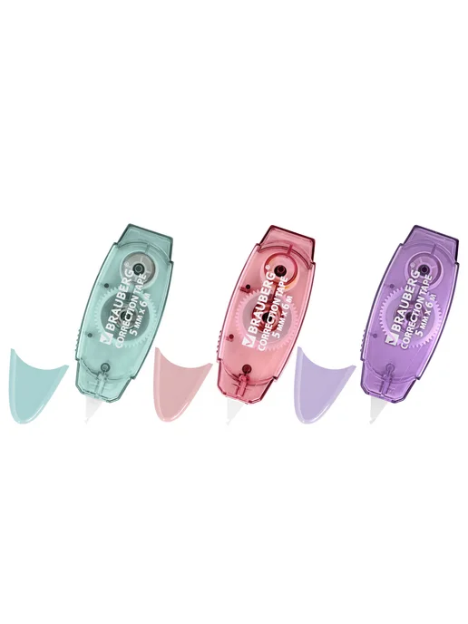 Brauberg Корректирующая лента PASTEL 5 мм х 6 м ВЫГОДНАЯ УПАКОВКА 3 ш, 6 м, фото 2