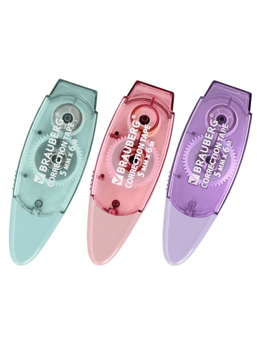 Brauberg Корректирующая лента PASTEL 5 мм х 6 м ВЫГОДНАЯ УПАКОВКА 3 ш, 6 м, фото 3