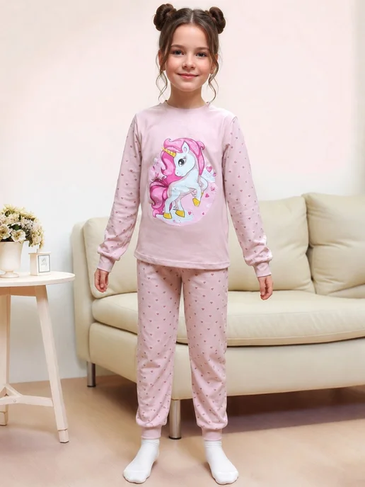 Amour kids Пижама детская со штанами двойка, розовый, фото 3