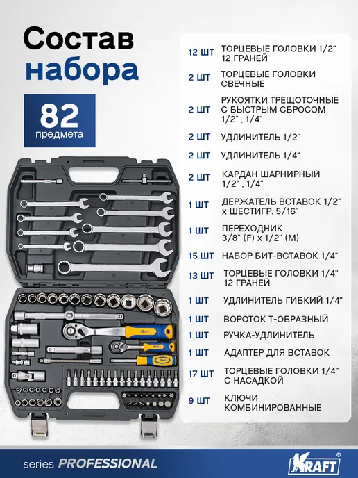 KRAFT Набор автомобильных инструментов 82 предмета, 82 шт, фото 3