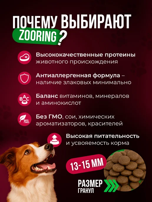 Сухой корм ZooRing Active Dog для собак, мясо, 2 кг, фото 2