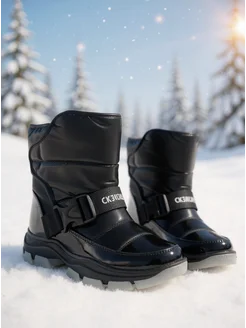 Сапоги детские дутики зимние на липучках