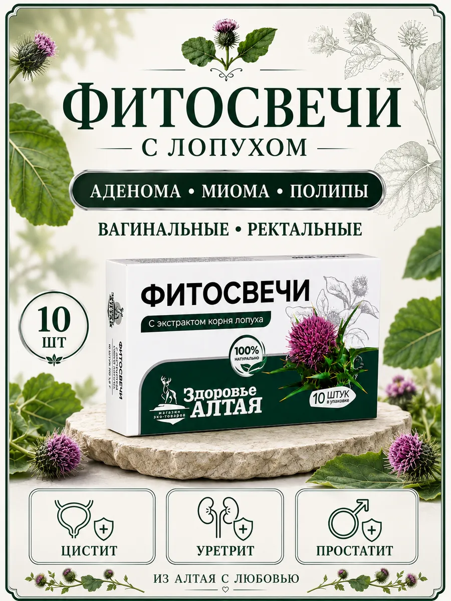 Фито свечи от полипов корень лопуха майского 10 шт.