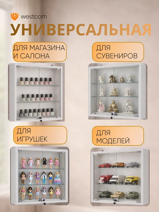 WESTCOM.RU Витрина настенная с полками №1-1А,Серый, серый, фото 3