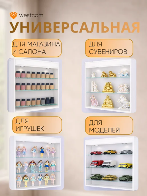 WESTCOM.RU Витрина настенная без дверок №1-3Г с подсветкой, Белый, 13 г, белый, фото 3