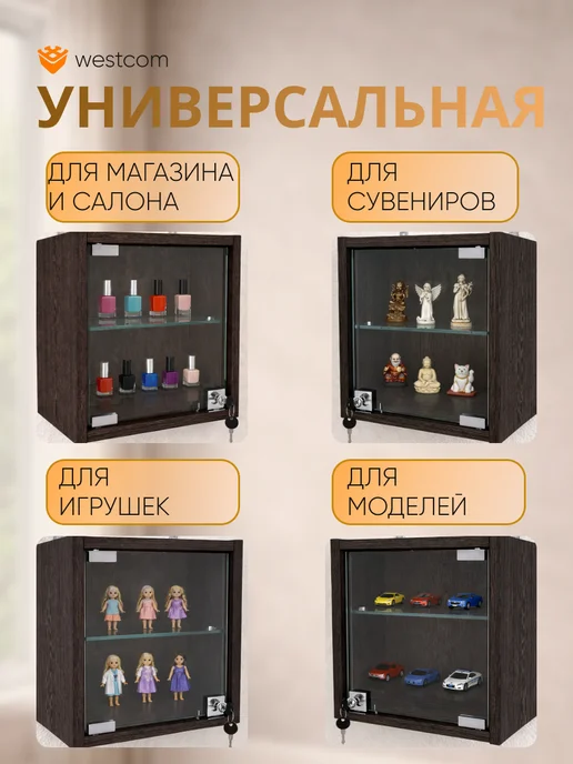 WESTCOM.RU Витрина настенная с полками "МИНИ" 30 см Дуб_Венге, коричневый, фото 3