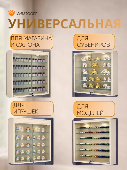 WESTCOM.RU Витрина настенная №1-7А с подсветкой, Крем_Вайс, бежевый, фото 3