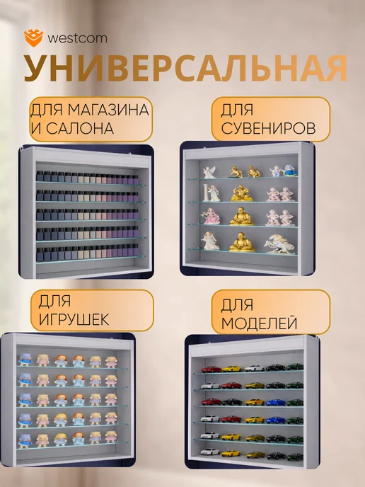 WESTCOM.RU Витрина настенная без дверок №1-5Г, Серый, №1, серый, фото 3
