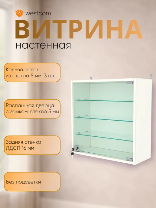 WESTCOM.RU Витрина настенная "МИНИ" 40*40*20,Орех, белый