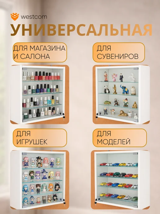 WESTCOM.RU Витрина настенная "МИНИ" 40*40*20,Орех, белый, фото 3