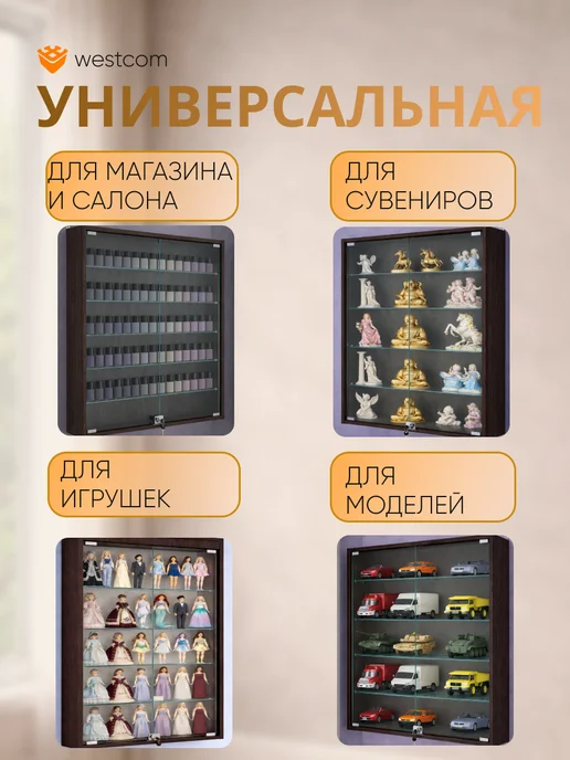 WESTCOM.RU Витрина настенная №2-1А,Белый, коричневый, фото 3