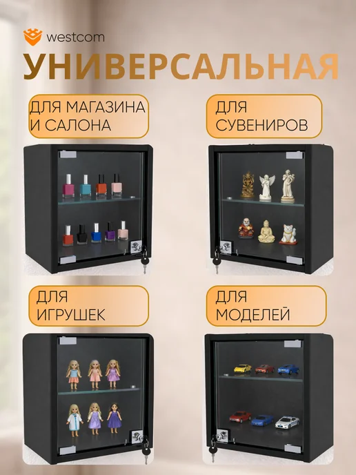 WESTCOM.RU Витрина настенная с полками "МИНИ" 30 см_Белый, черный, фото 3