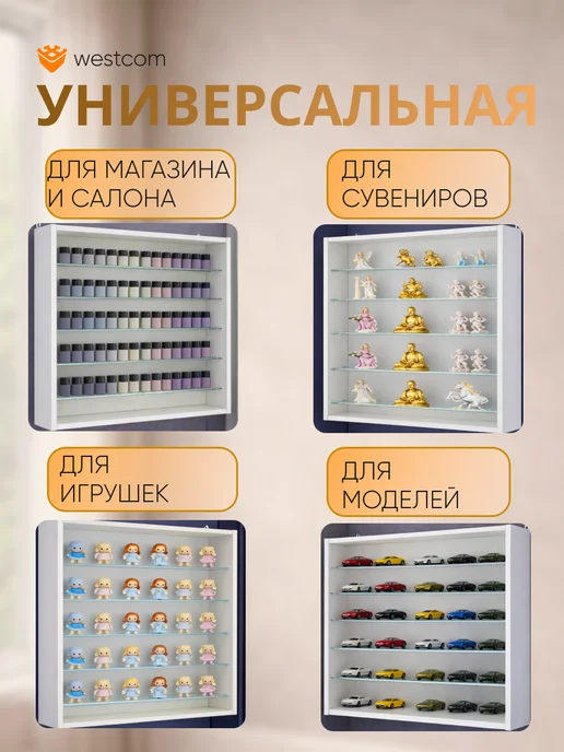 WESTCOM.RU Витрина настенная без дверок №1-5Г, Серый, №1, белый, фото 3