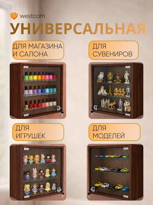 WESTCOM.RU Витрина настенная "МИНИ" 40*40*20,Орех, 40x40, фото 3