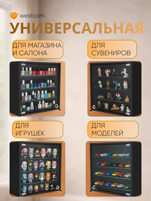 WESTCOM.RU Витрина стеклянная настенная "МИНИ" 50 см,Черный, черный, фото 3