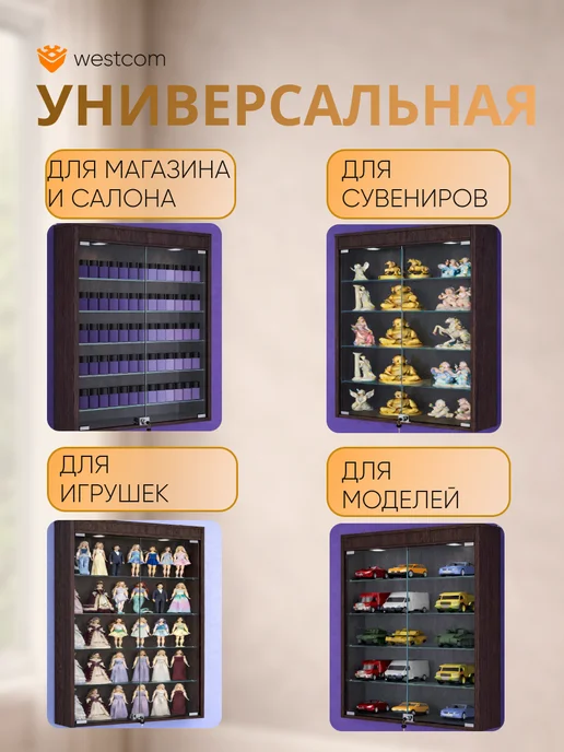 WESTCOM.RU Витрина настенная №2-3А с подсветкой, Дуб_Венге, коричневый, фото 3