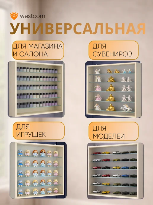 WESTCOM.RU Витрина настенная без дверок №1-5Г, Крем Вайс, 5 г, фото 3