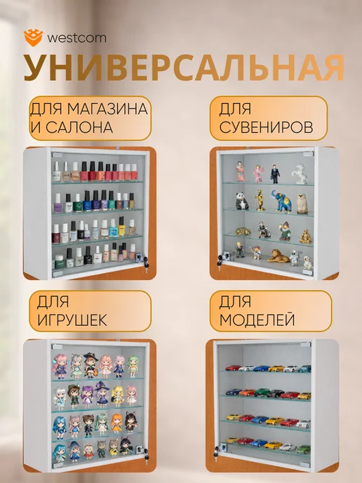 WESTCOM.RU Витрина стеклянная настенная "МИНИ" 50 см,Черный, серый, фото 3