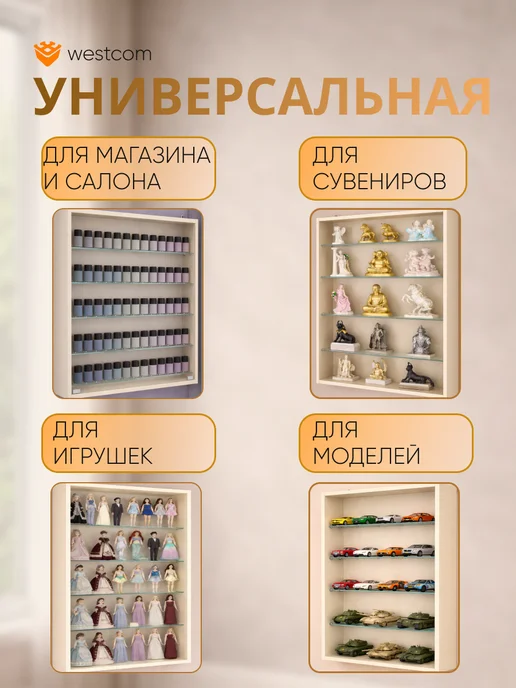 WESTCOM.RU Витрина настенная без дверок №2-1Г открытая, Крем_Вайс, 21 г, фото 3