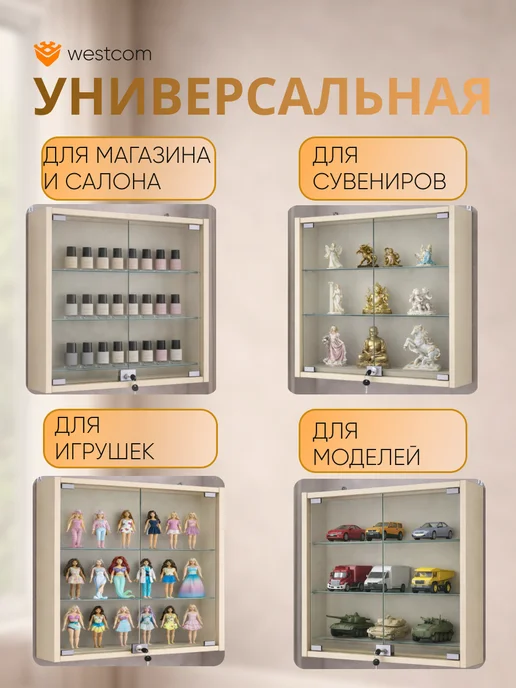 WESTCOM.RU Витрина настенная с полками №1-1А, Крем_Вайс, бежевый, фото 3