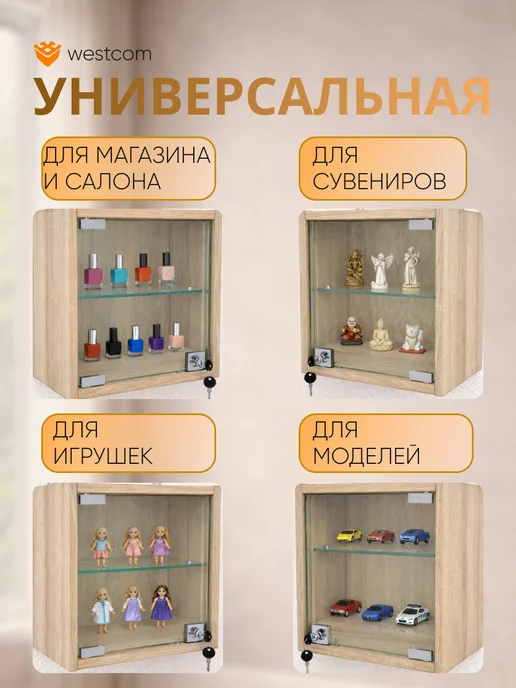 WESTCOM.RU Витрина настенная с полками "МИНИ" 30 см_Дуб_Сонома, бежевый, фото 3