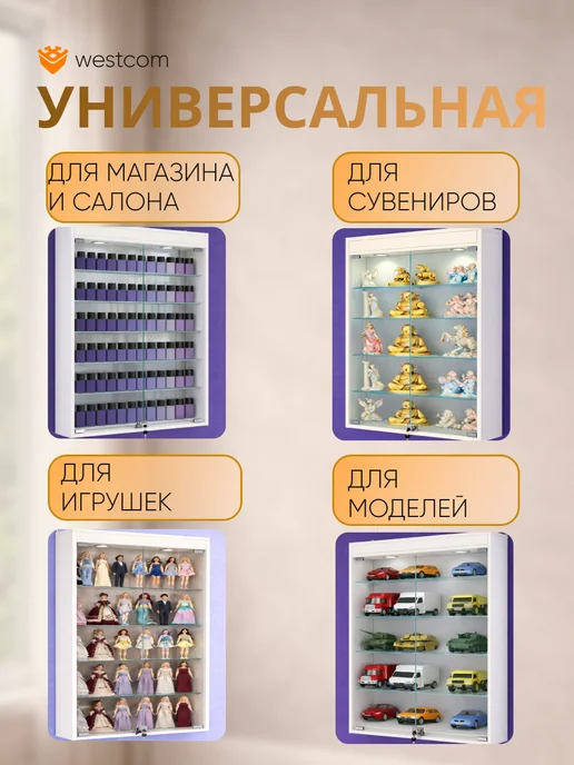 WESTCOM.RU Витрина настенная №2-3А с подсветкой, Белый, белый, фото 3