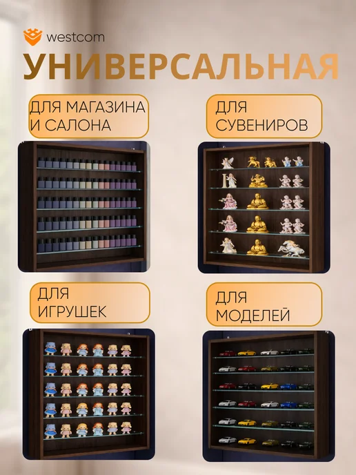 WESTCOM.RU Витрина настенная без дверок №1-5Г, Орех, 15 г, фото 3