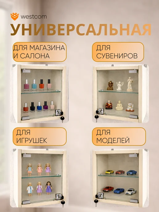 WESTCOM.RU Витрина настенная с полками "МИНИ" 30 см, Крем_Вайс, бежевый, фото 3
