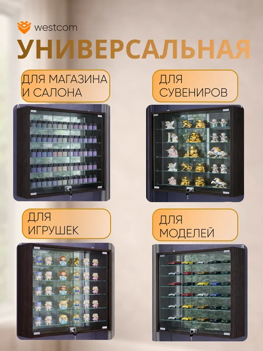WESTCOM.RU Витрина настенная с зеркалом №1-6А, Дуб_Венге, коричневый, фото 3