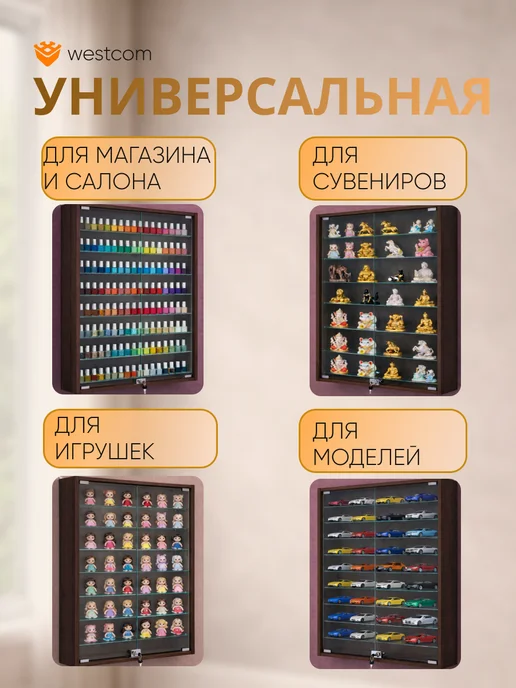 WESTCOM.RU Витрина настенная №2-5А, Белый, коричневый, орех, фото 3