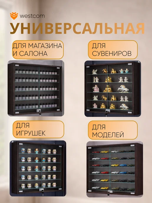WESTCOM.RU Витрина стеклянная настенная с полками №1-5А Дуб Венге, коричневый, фото 3