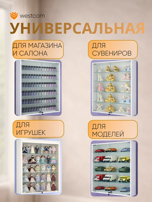 WESTCOM.RU Витрина настенная №2-1А,Белый, белый, фото 3