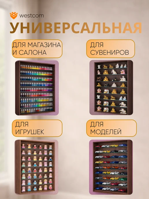 WESTCOM.RU Витрина настенная без дверок №2-5Г, Орех, №2, фото 3