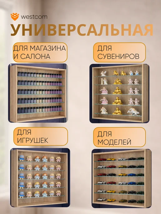 WESTCOM.RU Витрина настенная без дверок №1-5Г, Дуб_Сонома, 15 г, фото 3