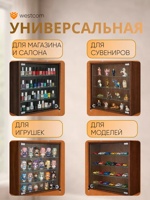 WESTCOM.RU Витрина настенная "МИНИ" 40*40*20,Орех, коричневый, орех, фото 3