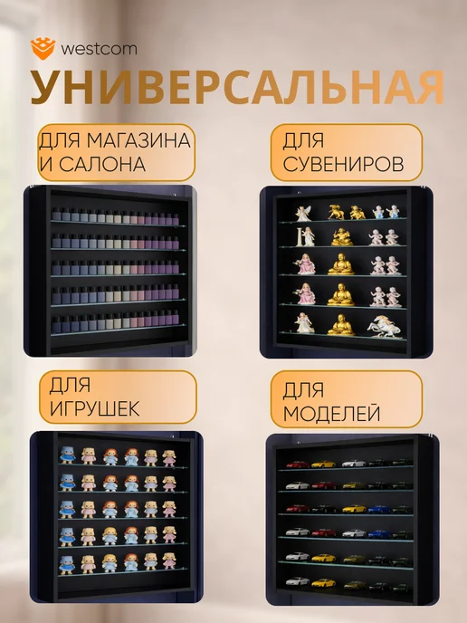 WESTCOM.RU Витрина настенная без дверок №1-5Г, Серый, №1, черный, фото 3