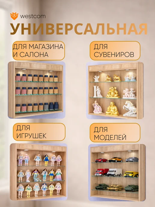 WESTCOM.RU Витрина настенная без дверок №1-3Г с подсветкой, Белый, 3 г, фото 3