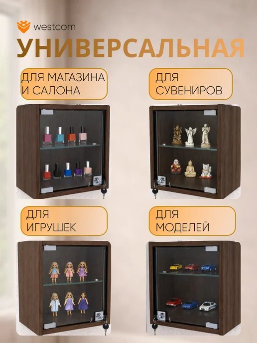 WESTCOM.RU Витрина настенная с полками "МИНИ" 30 см_Орех, коричневый, фото 3
