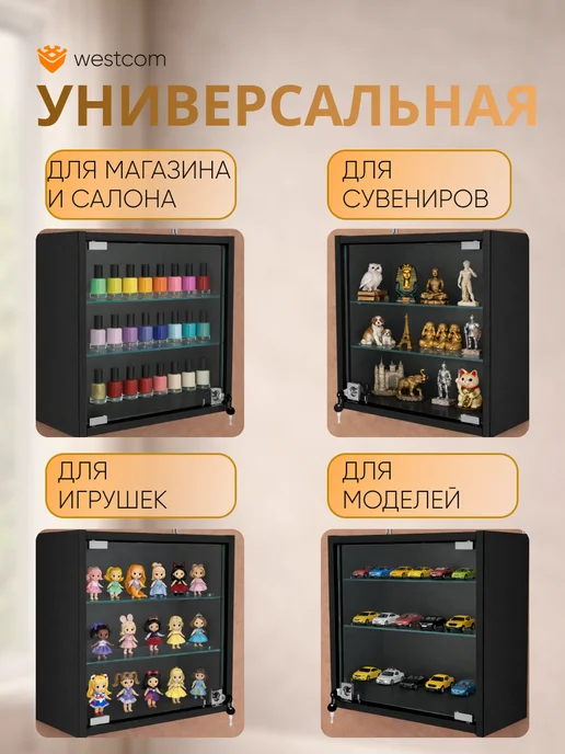 WESTCOM.RU Витрина настенная "МИНИ" 40*40*20,Белый, 40x40x20, черный, фото 3