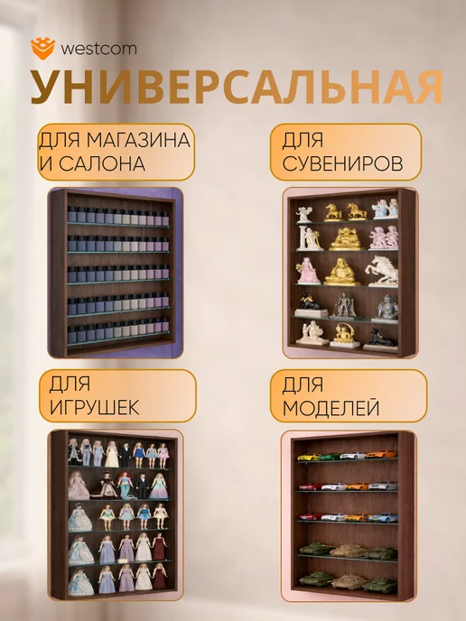 WESTCOM.RU Витрина настенная без дверок №2-1Г открытая, Орех, 21 г, фото 3