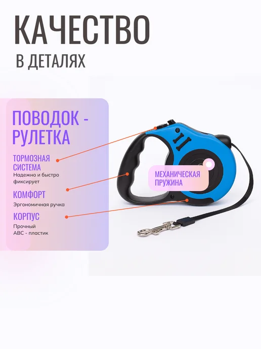 Fluffy's Tail Поводок рулетка для мелких собак, кошек 3 м, 3 м, фото 3