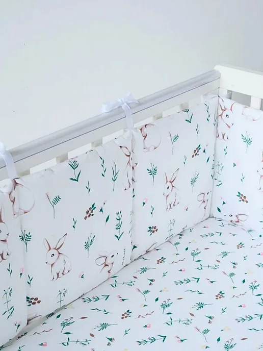 BABYTEX5 Бортик в кроватку для новорожденных 120*30 см зайчики, 120x30 см, фото 2