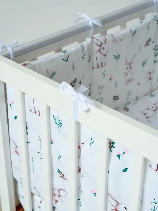 BABYTEX5 Бортик в кроватку для новорожденных 120*30 см зайчики, 120x30 см, фото 4