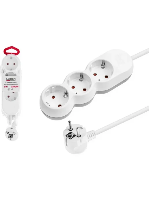 LEIDEN ELECTRIC Удлинитель сетевой 3 м 3 розетки 2,2 кВт с заземлением, 3 м