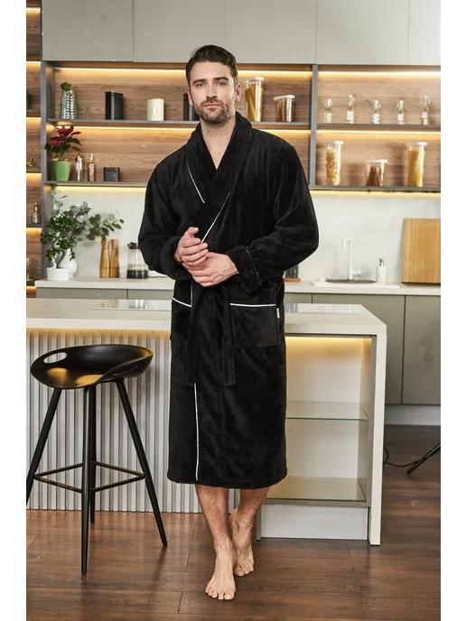 POLENS HOME COLLECTION Халат махровый банный BENJAMIN, черный, фото 2