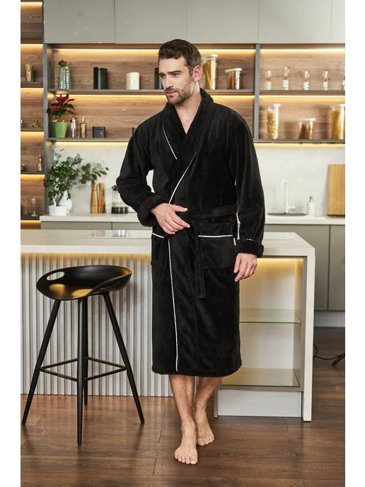 POLENS HOME COLLECTION Халат махровый банный BENJAMIN, черный, фото 3